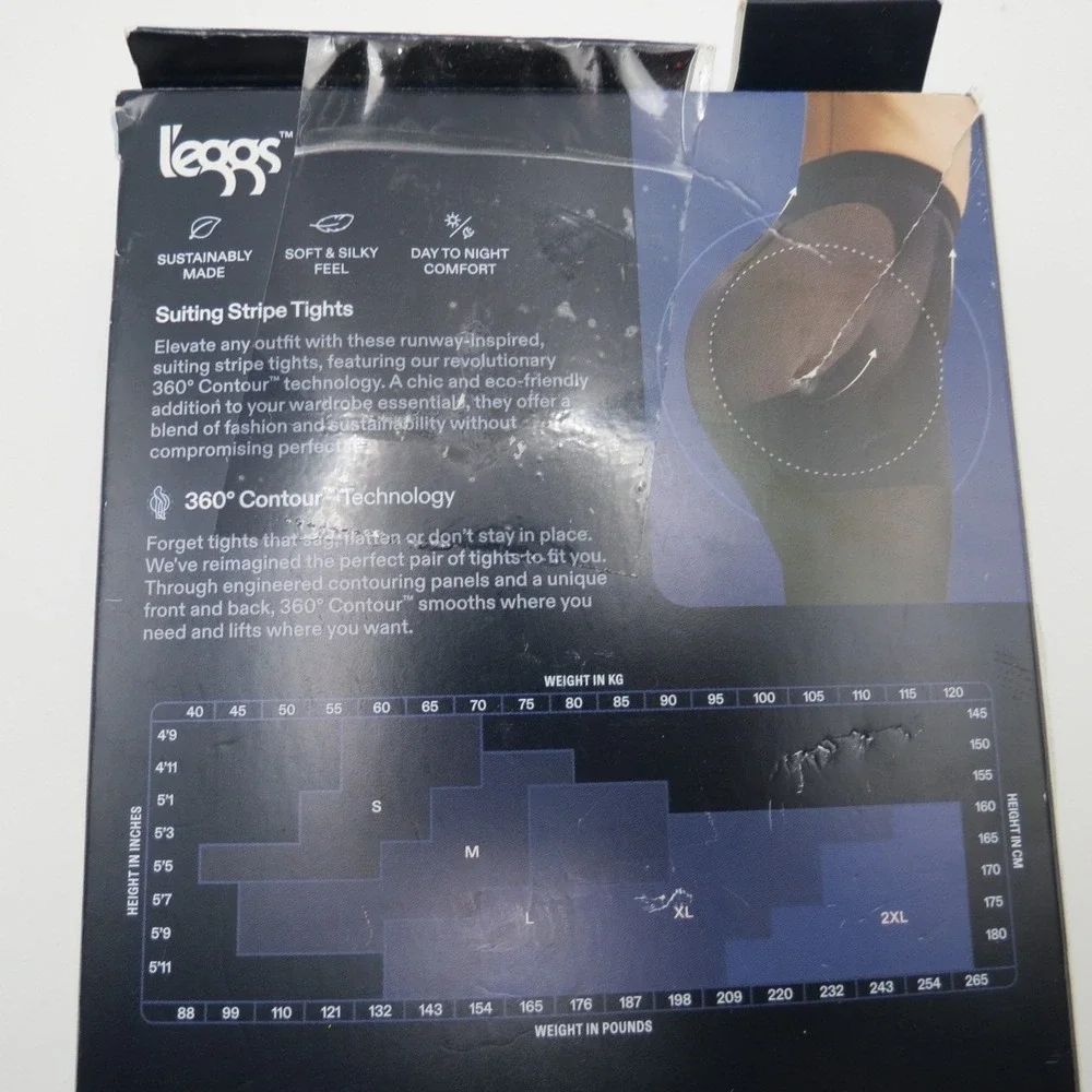Leggs Womens Chalk 360 Contour Suiting Stripe Lift Tights Career Plus XXL READ
